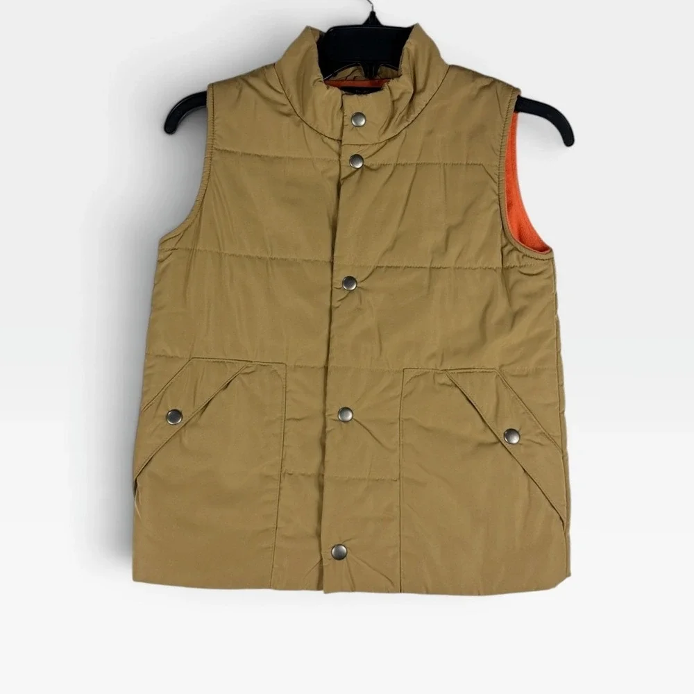 OshKosh B'gosh Puffer Vest Quilted Boys 8 Tan Khaki Fleece Lined